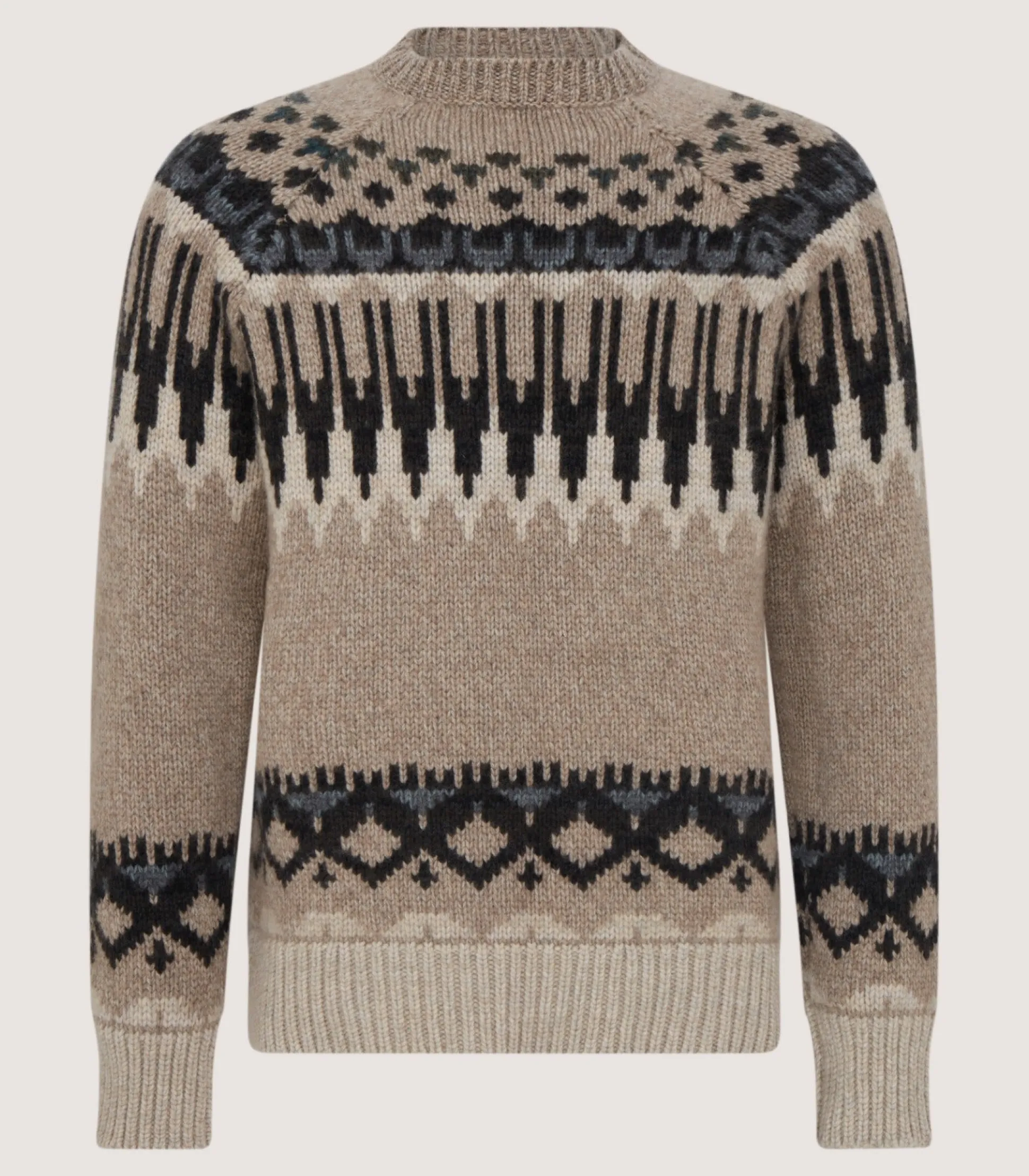 Purdey Men's Cashmere Fairisle Falcon Crew Neck Sweater