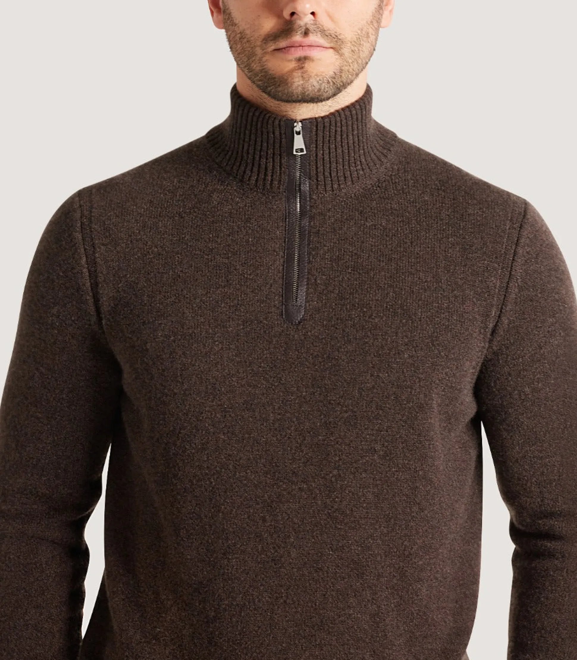 mens_cashmere_quarter_zip_sweater_in_walnut_4.webp Purdey Men's Cashmere Quarter Zip Sweater in Walnut