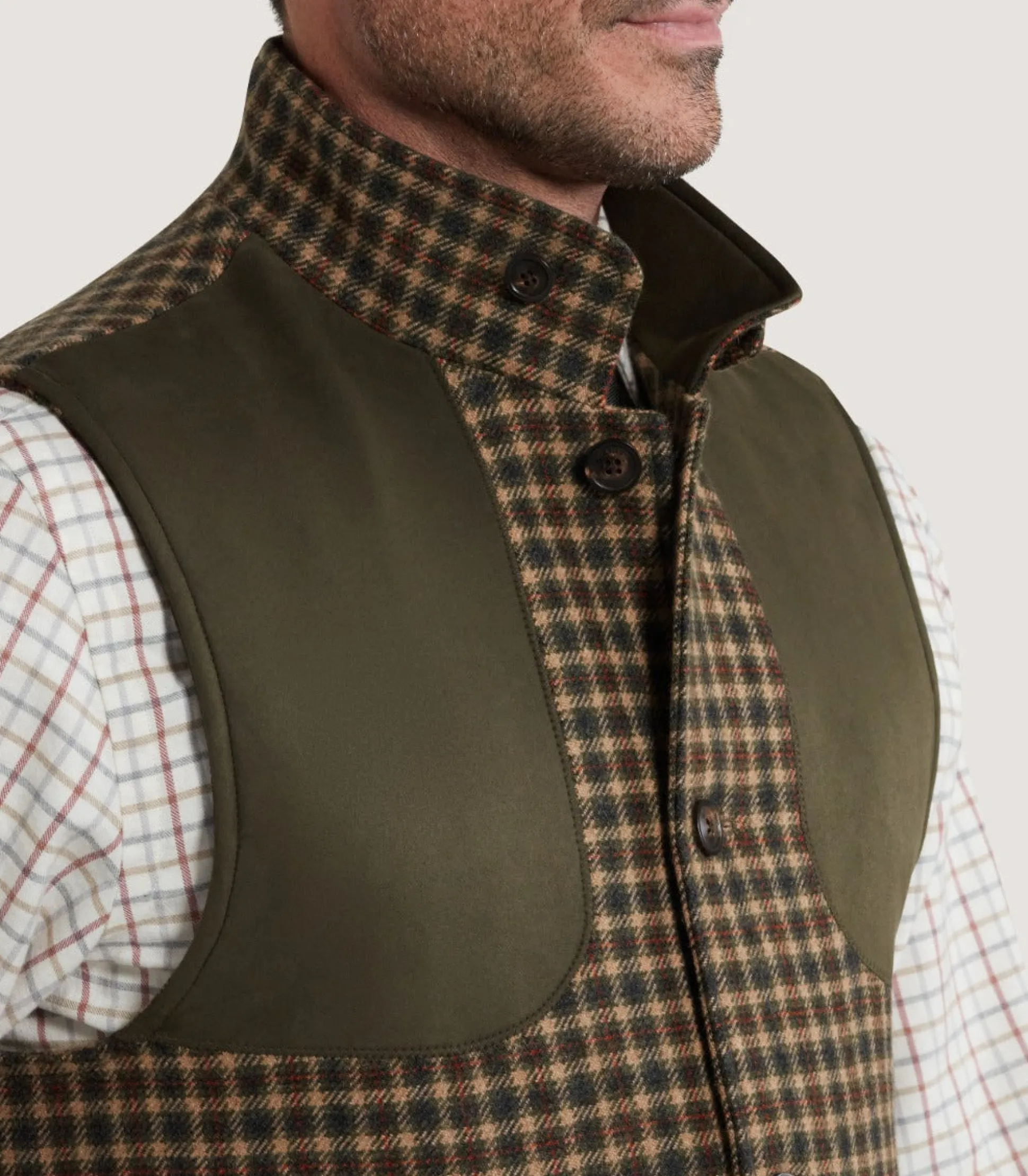 Purdey Men's Cashmere Tweed High Collar Sporting Vest in Langshaw