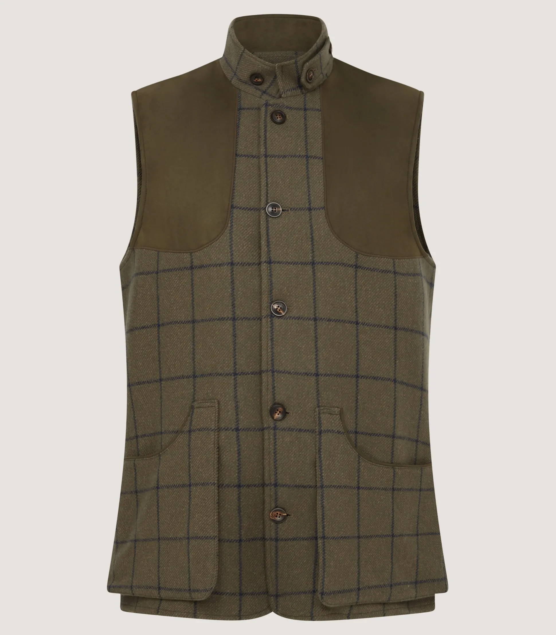 Purdey Men's Cashmere Tweed High Collar Sporting Vest in Rannoch