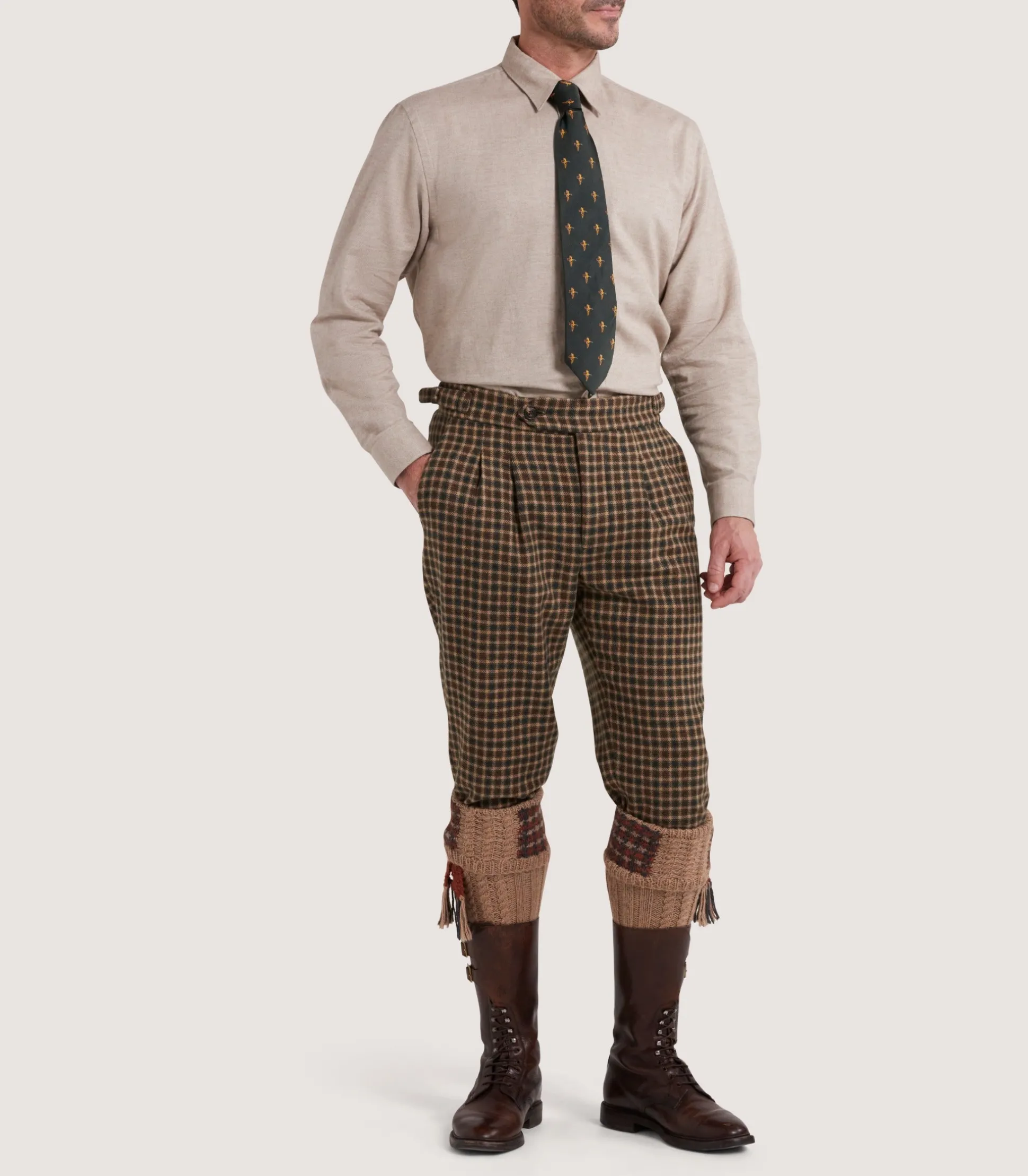 Purdey Men's Cashmere Tweed Two Pleat Breek with Storm Cuff in Langshaw