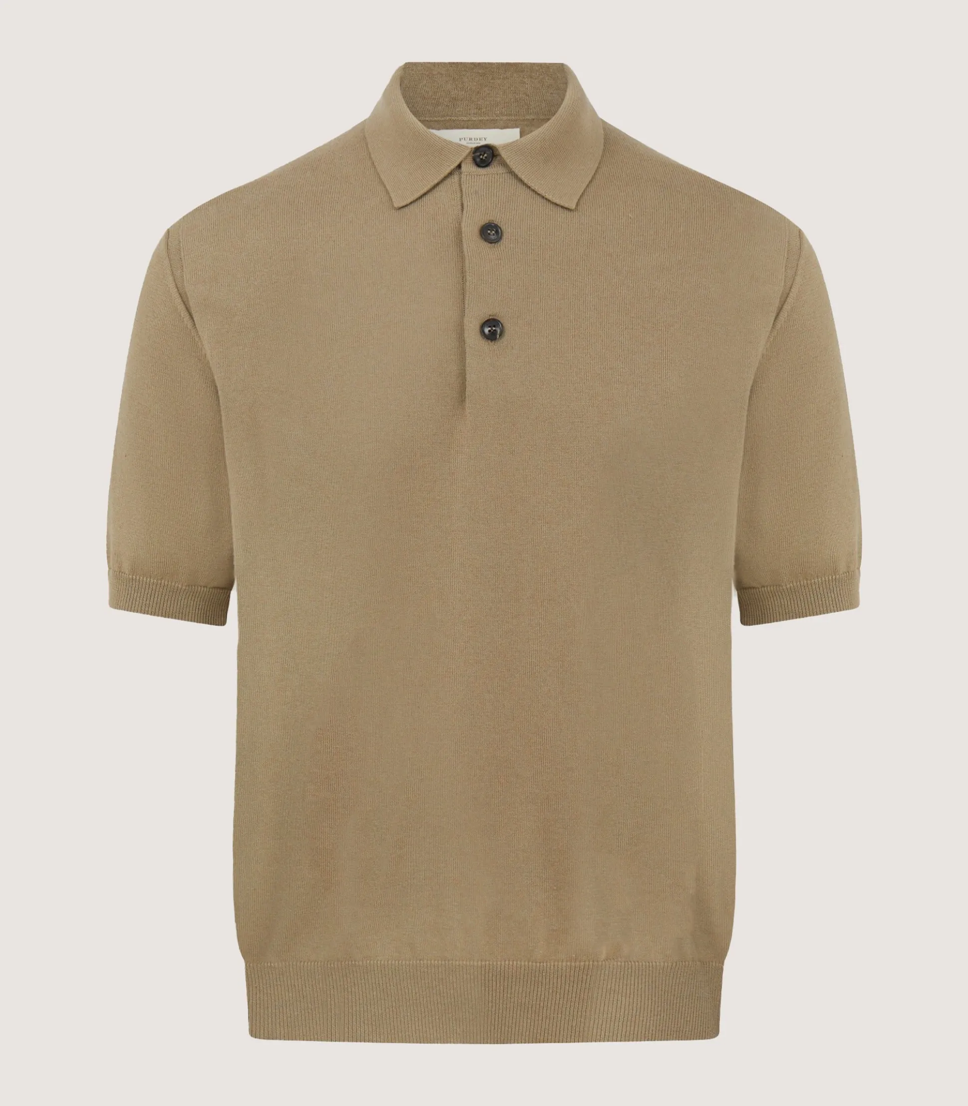 Purdey Men's Cotton Cashmere Fine Gauge Short Sleeve Polo in Twine