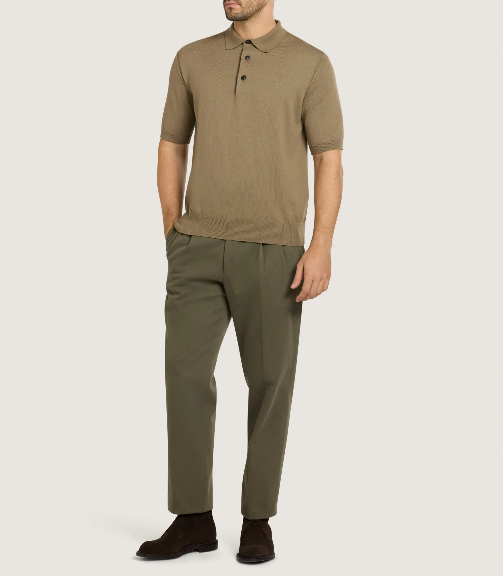 Purdey Men's Cotton Cashmere Fine Gauge Short Sleeve Polo in Twine