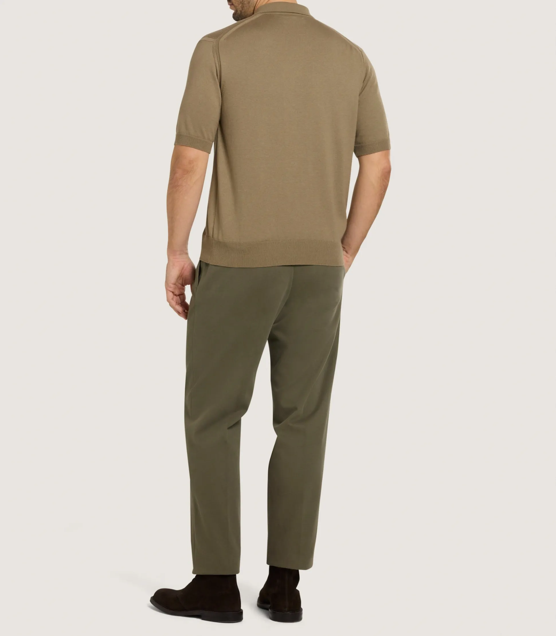 Purdey Men's Cotton Cashmere Fine Gauge Short Sleeve Polo in Twine