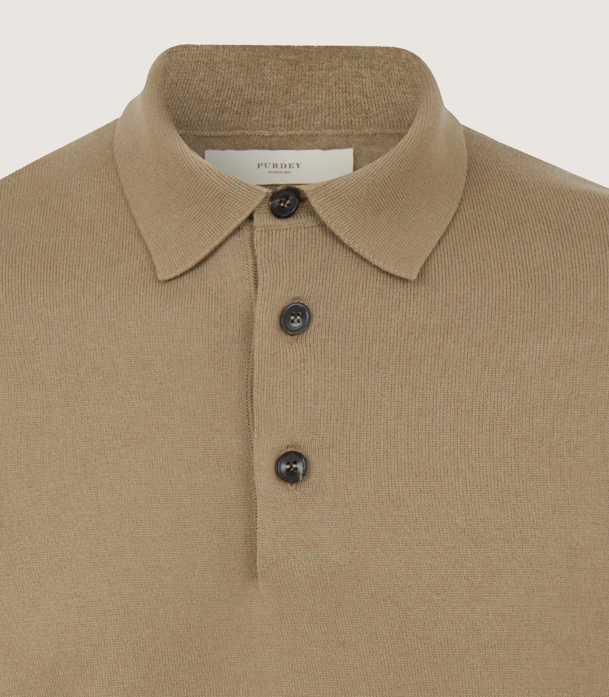 Purdey Men's Cotton Cashmere Fine Gauge Short Sleeve Polo in Twine