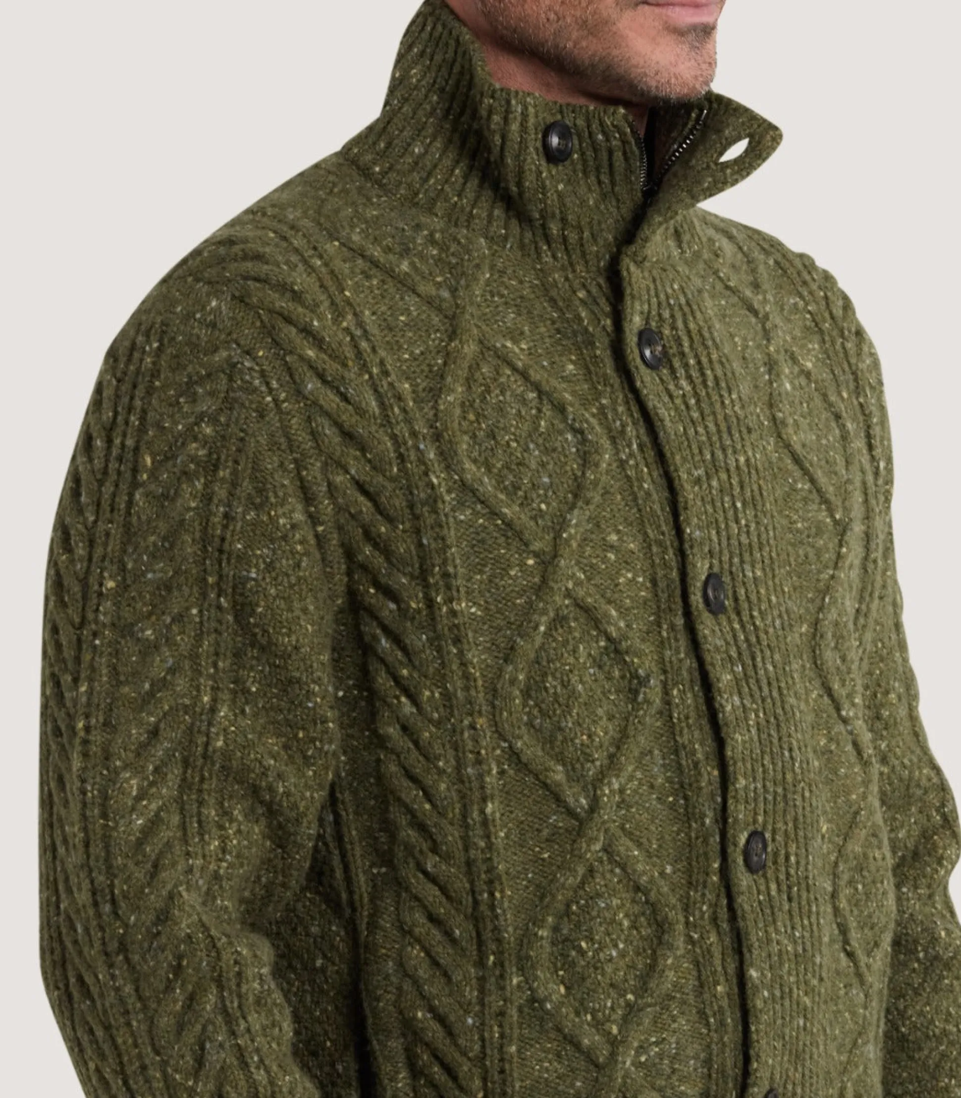 mens_donegal_aran_full_zip_cardigan_in_moss_4.webp Purdey Men's Donegal Aran Full Zip Cardigan in Moss
