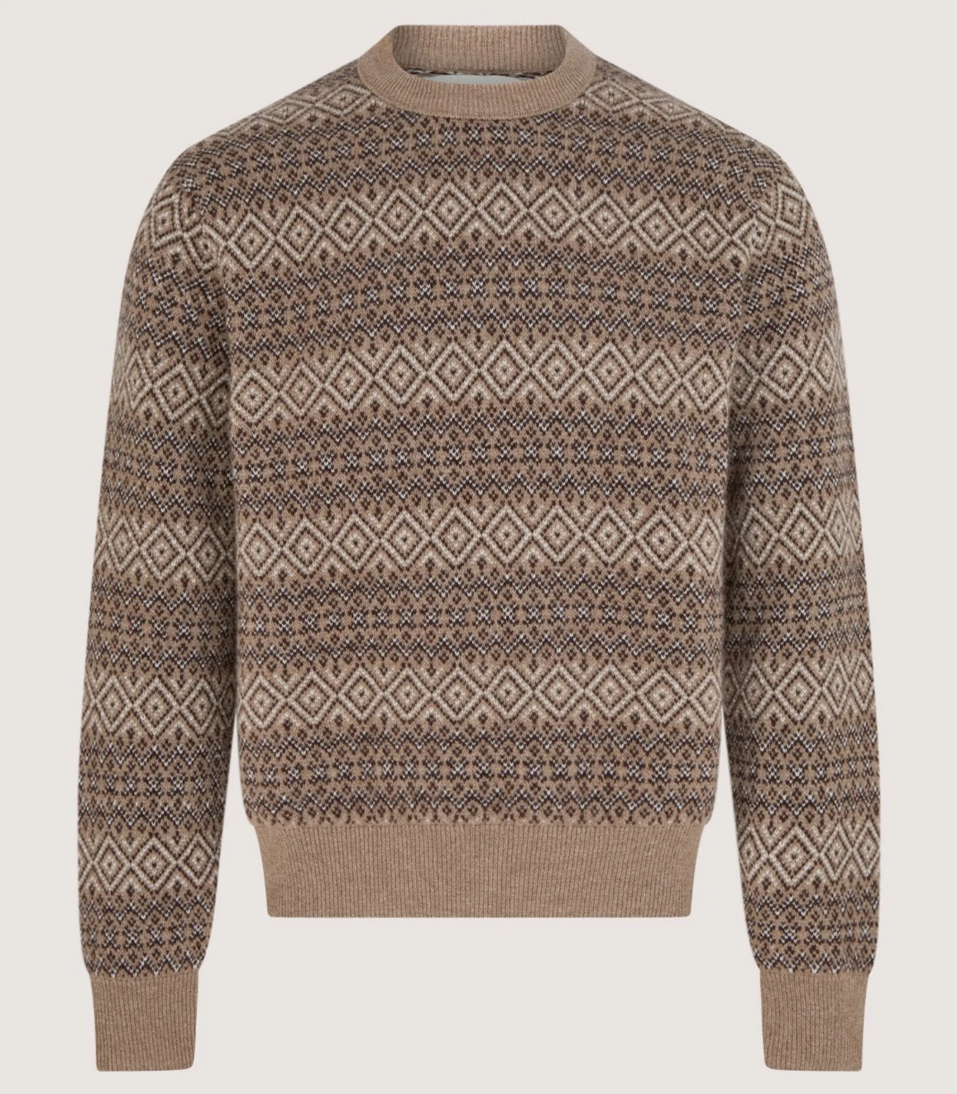 Purdey Men's Kirk Cashmere Fair Isle Crew Neck Jumper in Antler