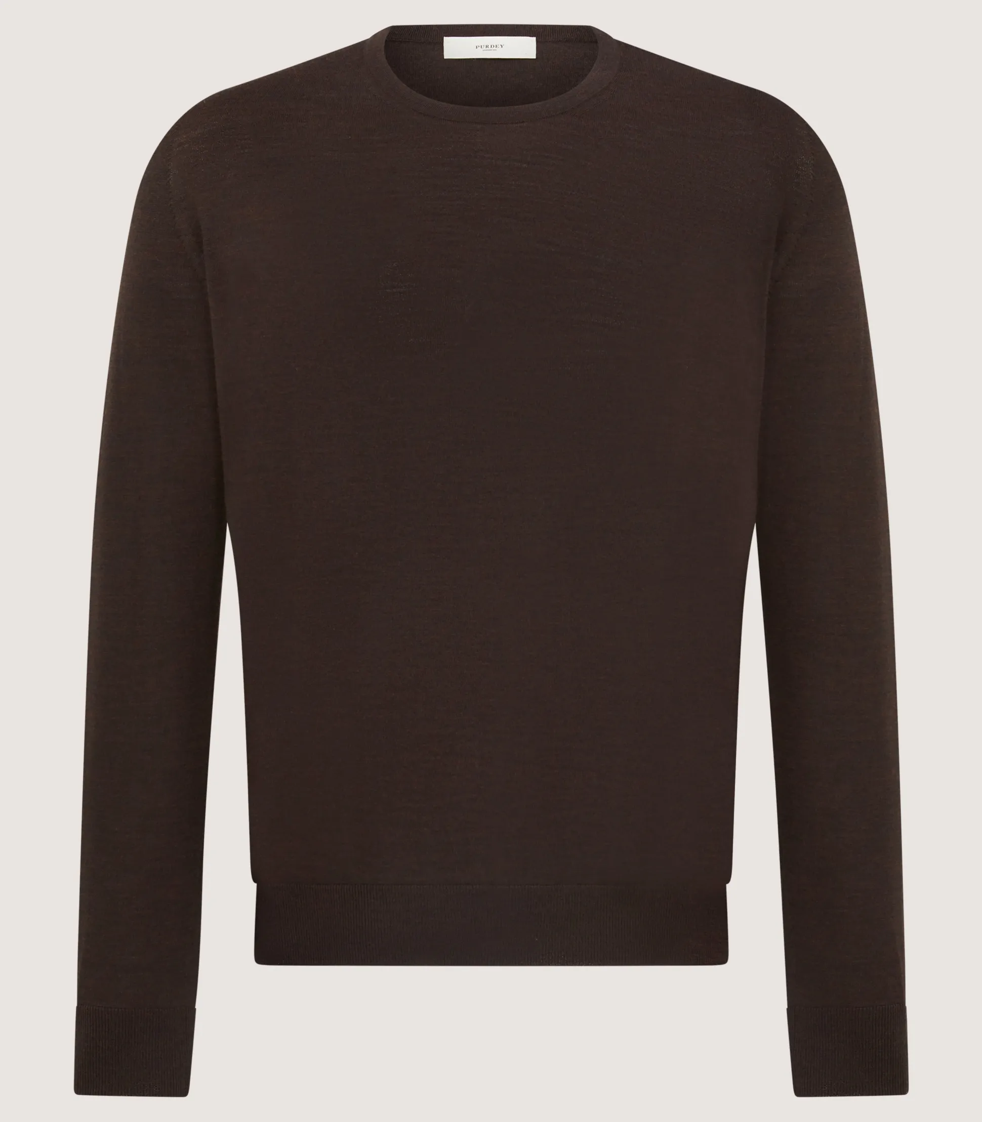Purdey Men's Lightweight Travel Merino Crew Neck in Chocolate