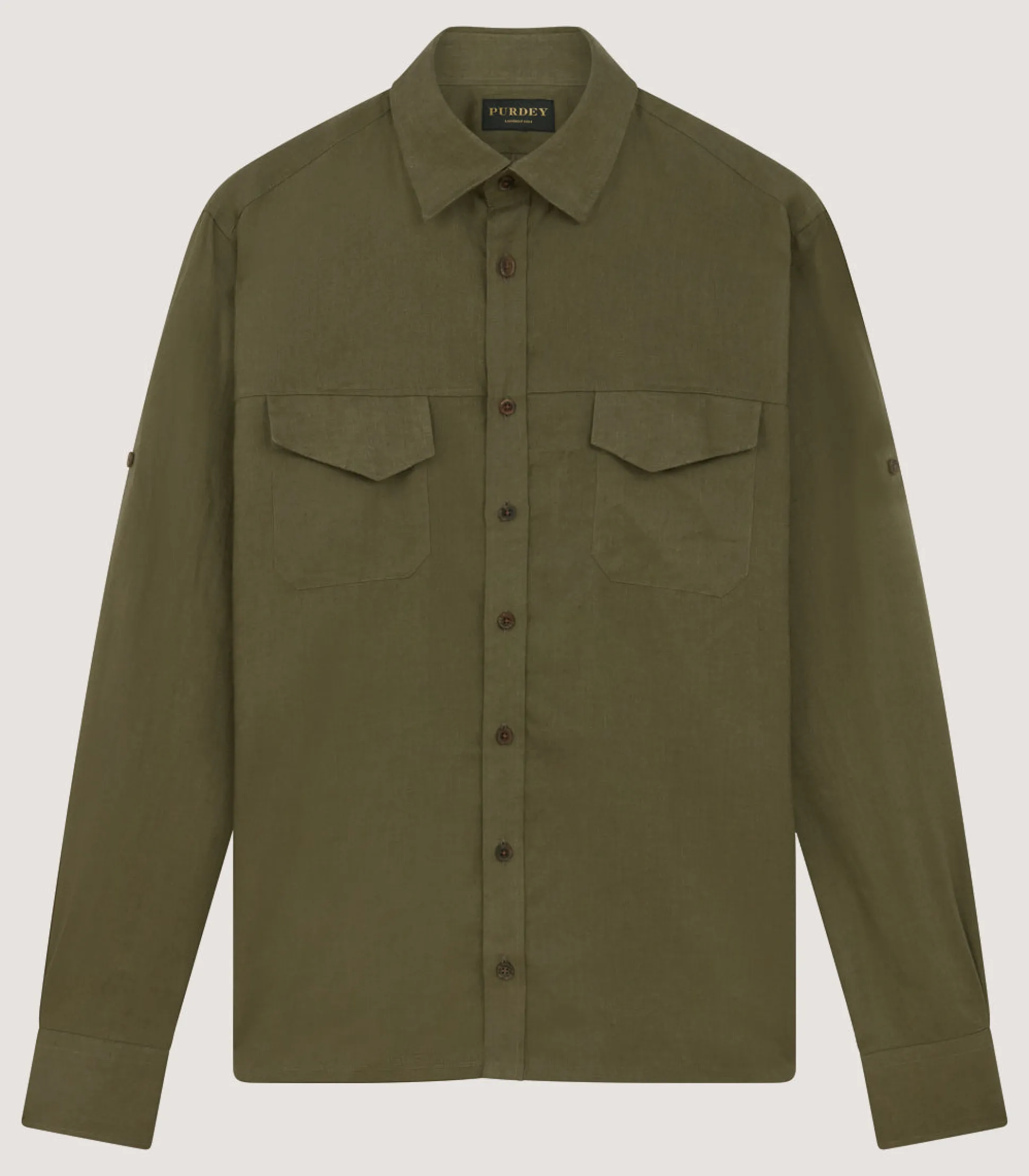 Purdey Men's Linen Selous Safari Shirt In Forest Green