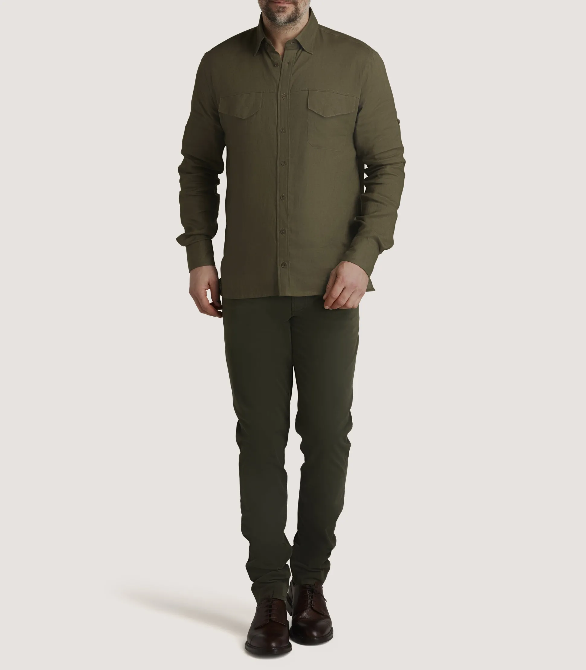 Purdey Men's Linen Selous Safari Shirt In Forest Green