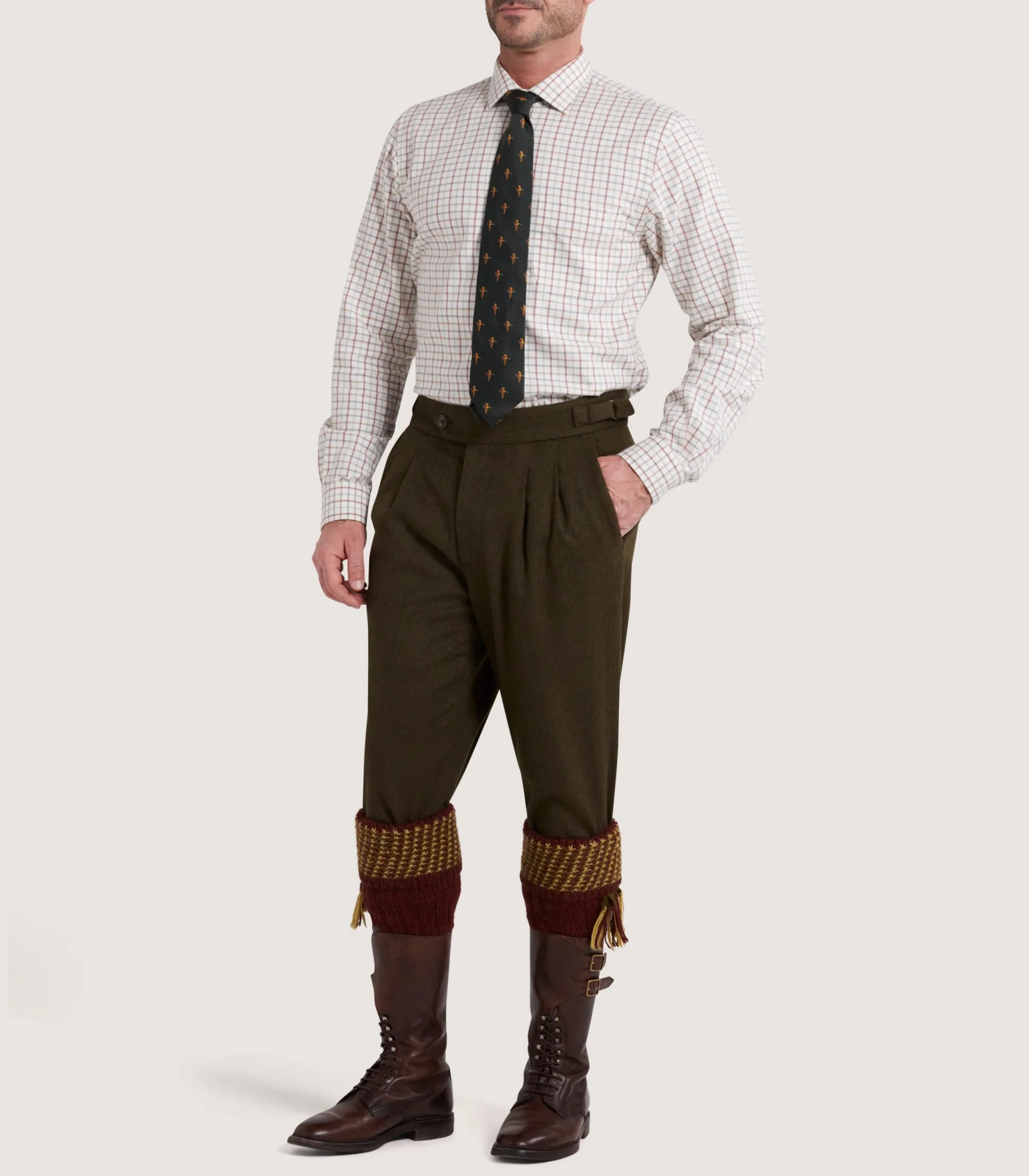 Purdey Men's Loden Two Pleat Breek with Storm Cuff in Loden