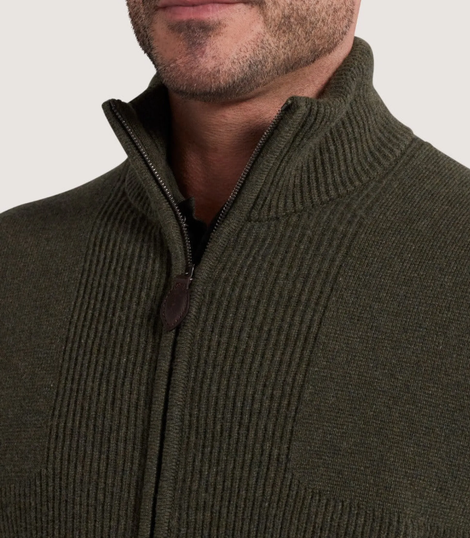 mens_orkney_zip_front_cardigan_in_loden_4.webp Purdey Men's Orkney Zip Front Cardigan in Loden