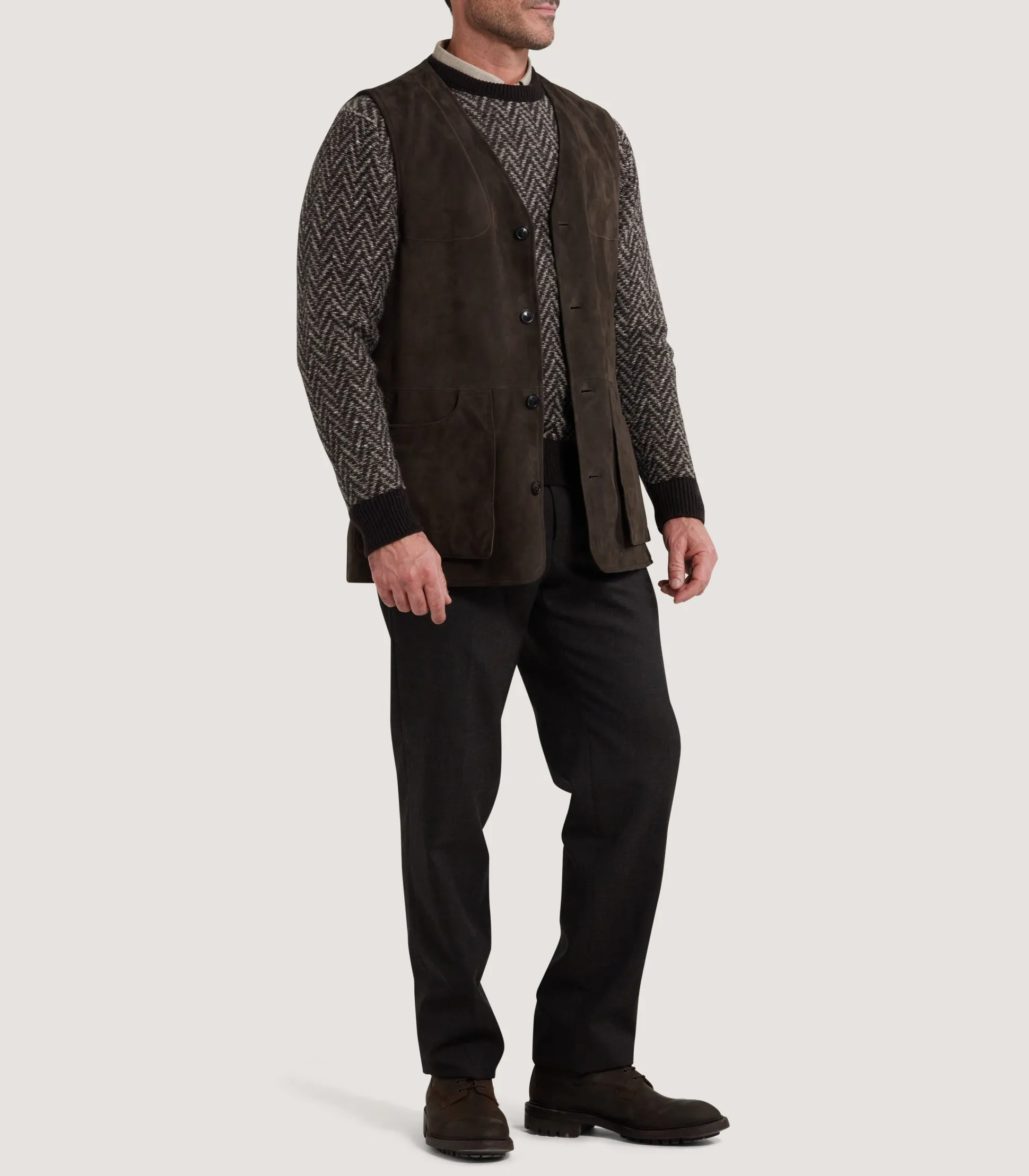 Purdey Men's Suede Sporting Vest in Walnut