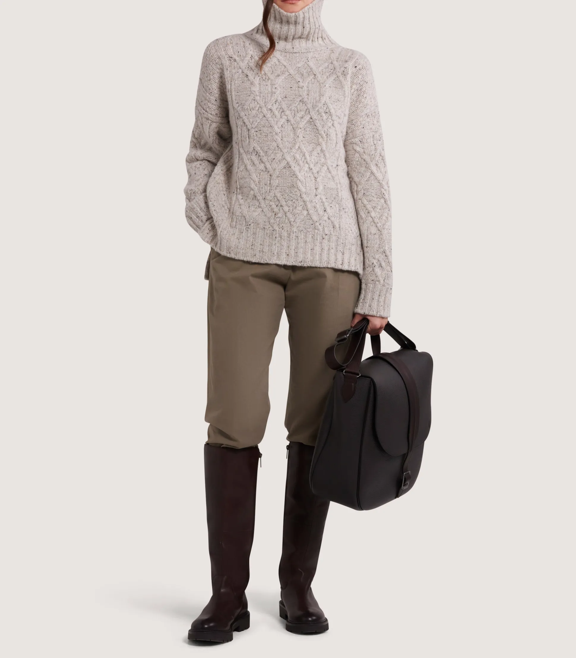 Women Purdey Women's Cashmere Donegal High Neck Tunic Sweater in Ivory