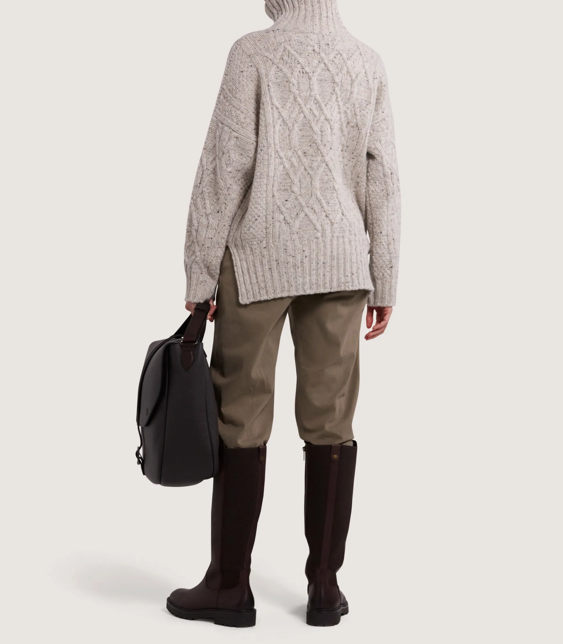 Women Purdey Women's Cashmere Donegal High Neck Tunic Sweater in Ivory