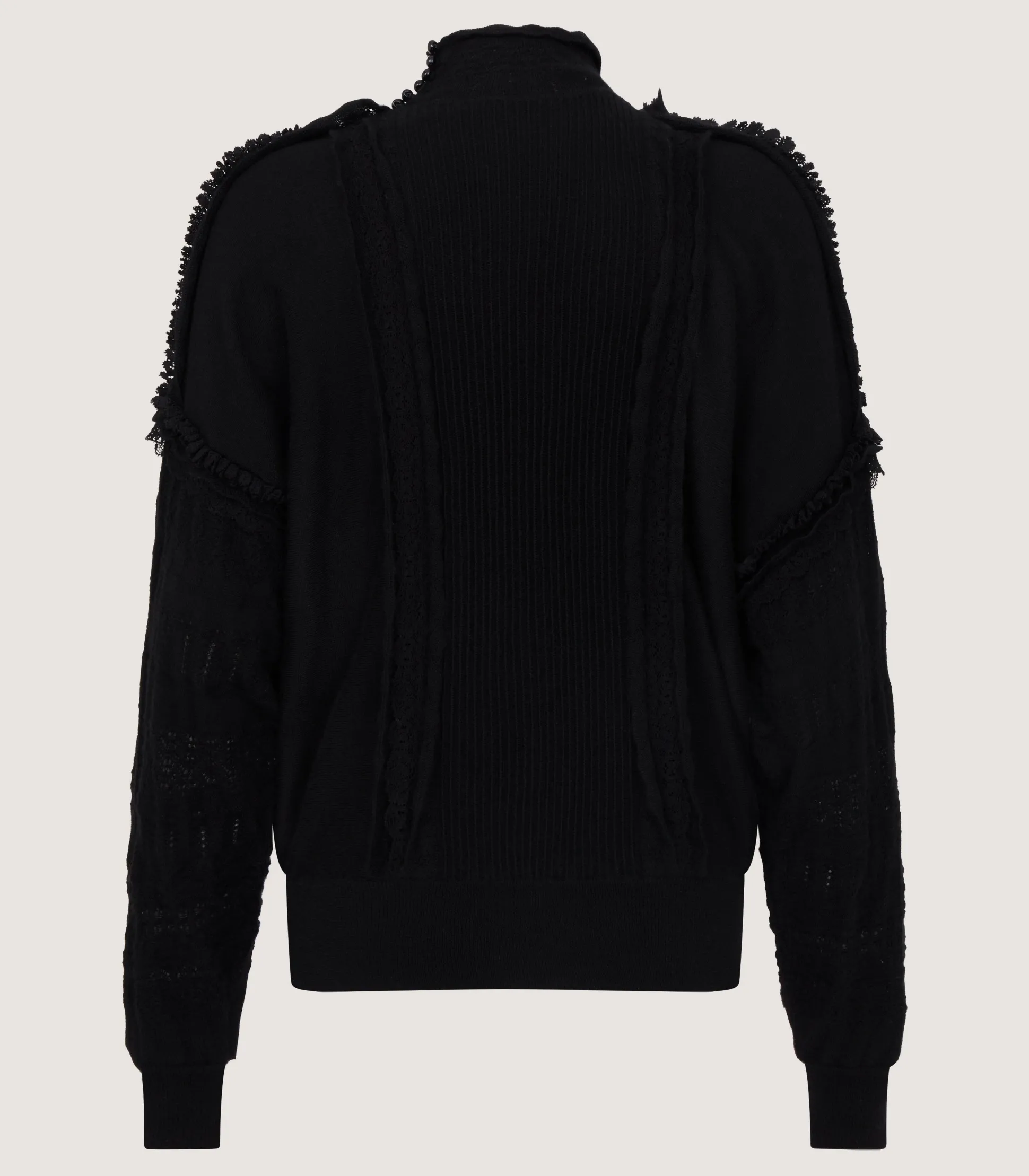 Women Purdey Women's Cashmere Sweater Blouse With Lace Trim In Black