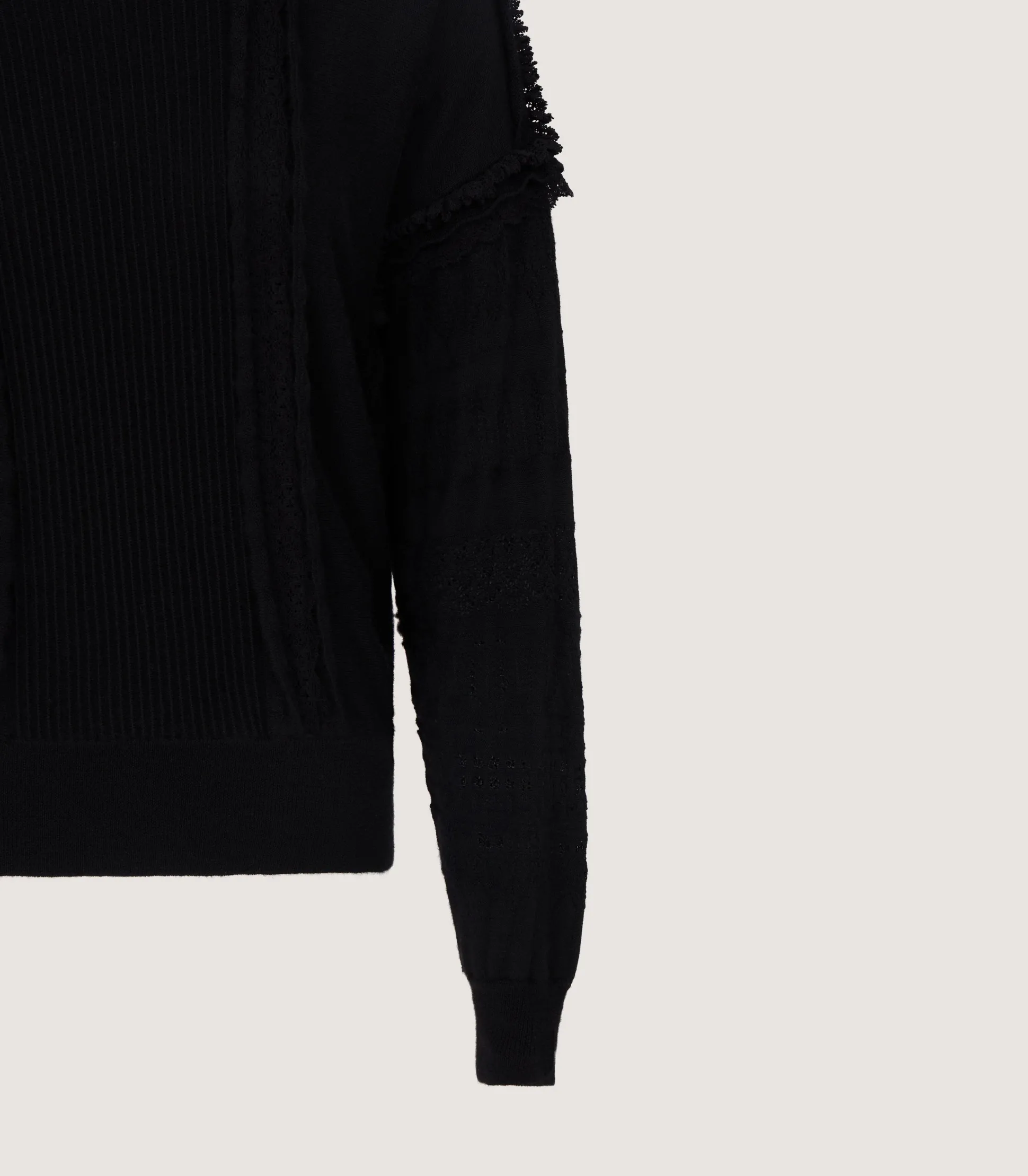 womens_cashmere_sweater_blouse_with_lace_trim_in_black_2.webp Women Purdey Women's Cashmere Sweater Blouse With Lace Trim In Black