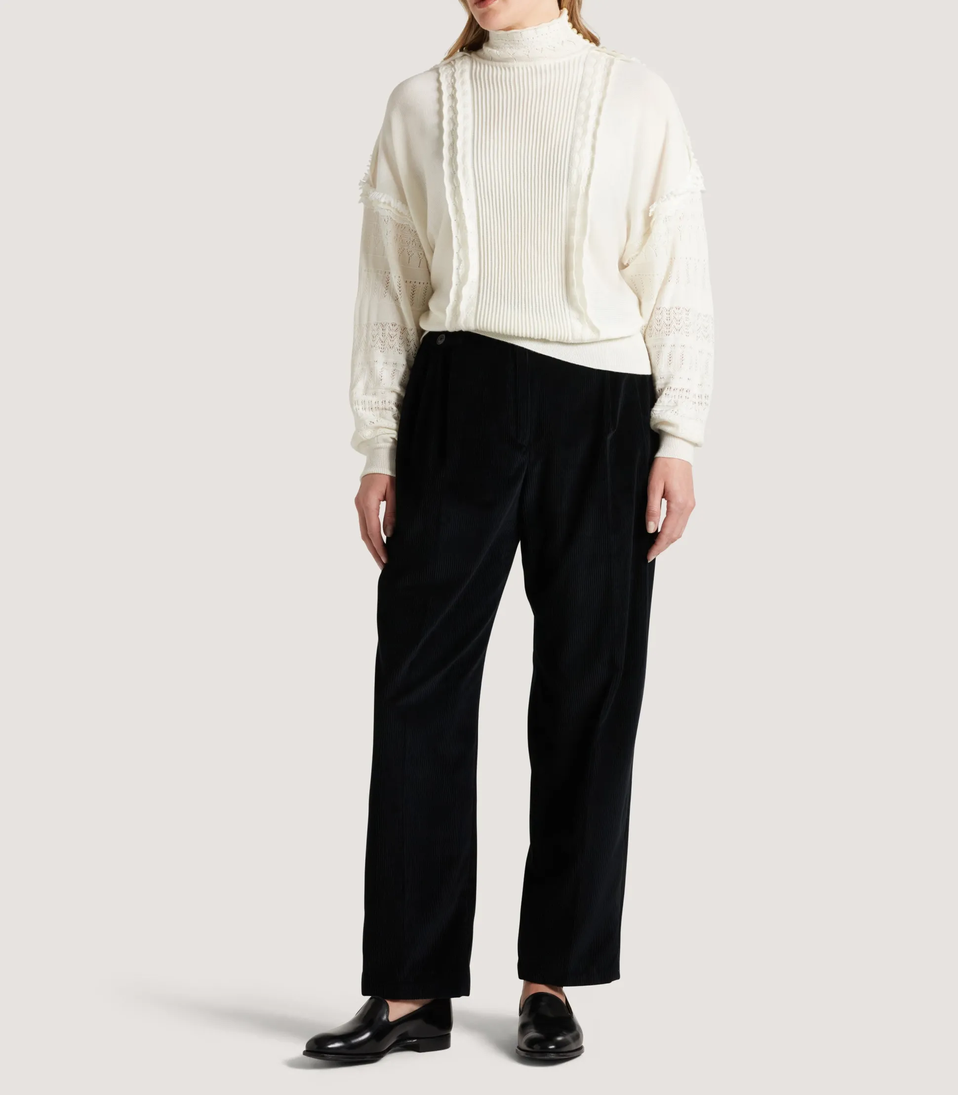 Women Purdey Women's Cashmere Sweater Blouse With Lace Trim In Ivory