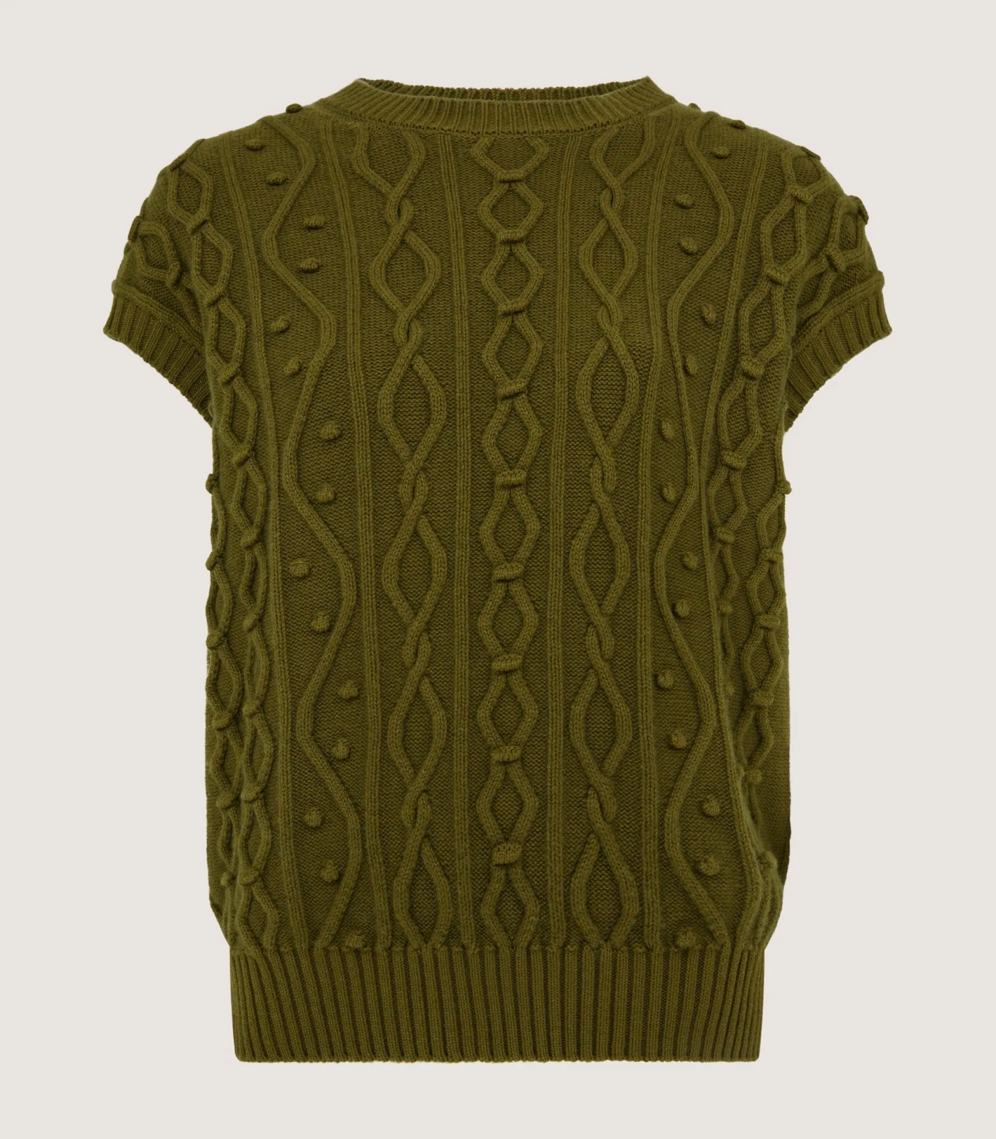 Women Purdey Women's Cotton Cashmere Aran Crew Neck Tank in Olive