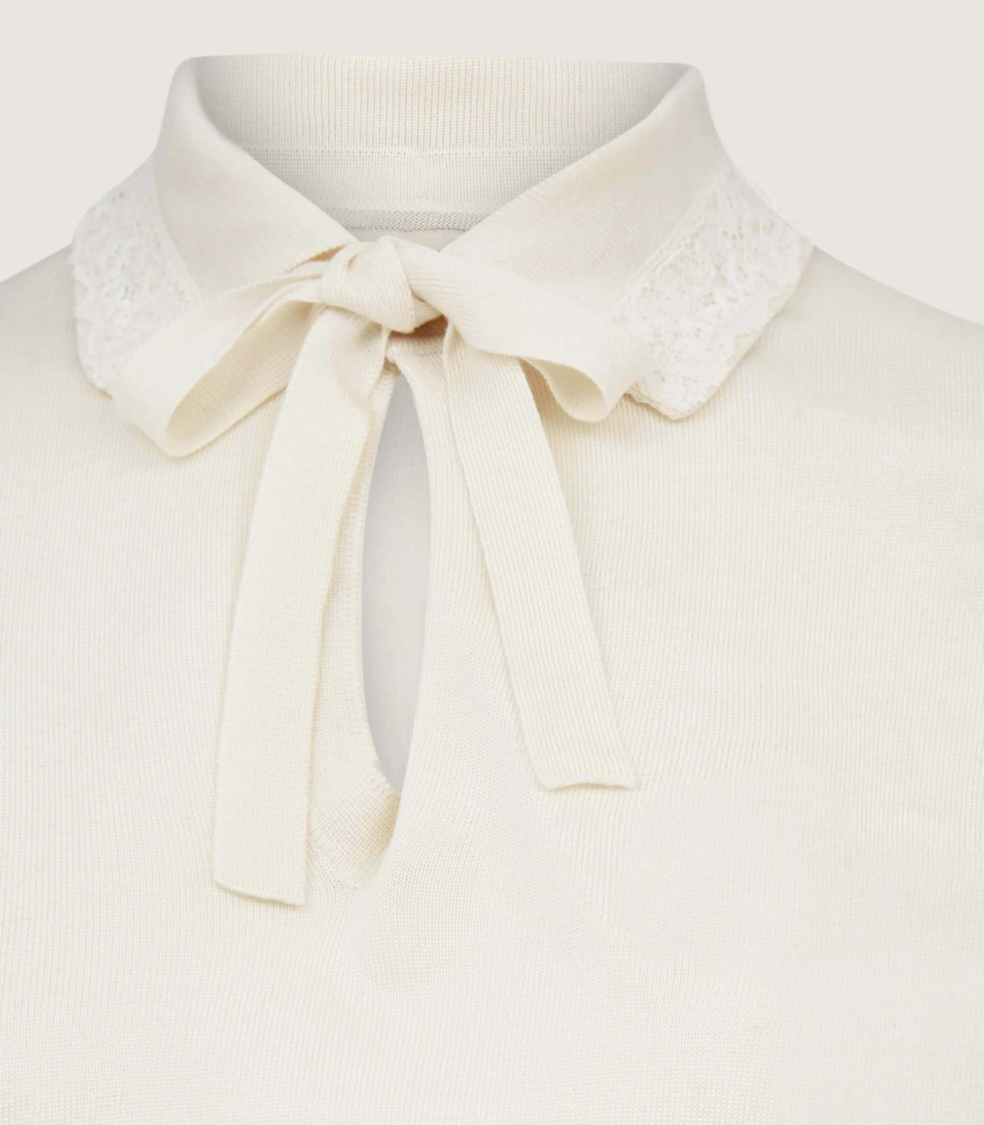 womens_silk_jersey_polo_shirt_with_lace_trim_in_ivory_3.webp Women Purdey Women's Silk Jersey Polo Shirt with Lace Trim in Ivory